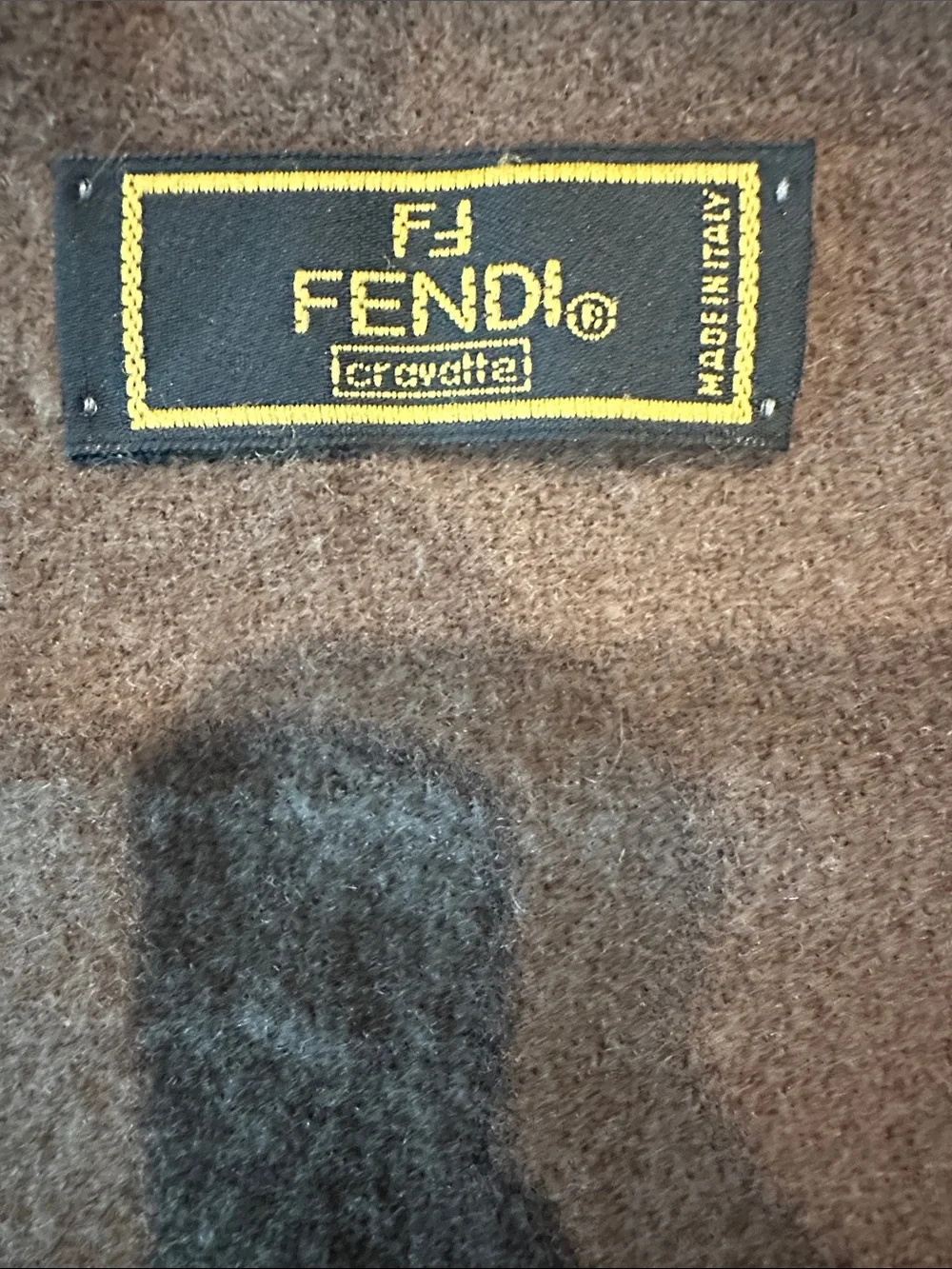 Fendi Brown Camel Fringed Logo Scarf